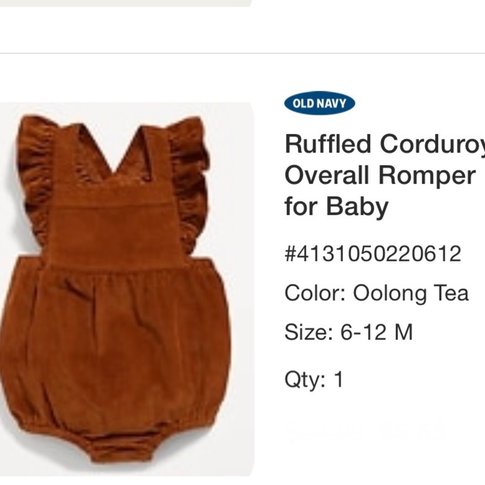 Old Navy Ruffled Corduroy Overall Romper in Oolong Tea Brown